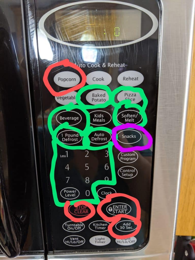 diagram of my microwave buttons