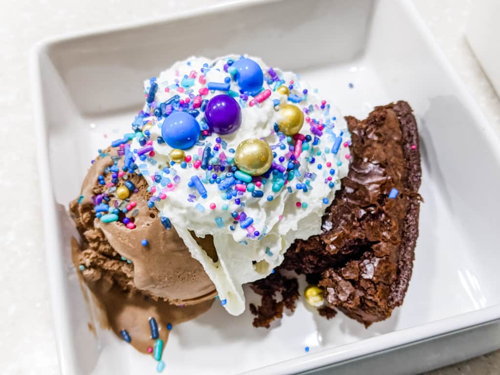 photo of ice cream brownie sundae