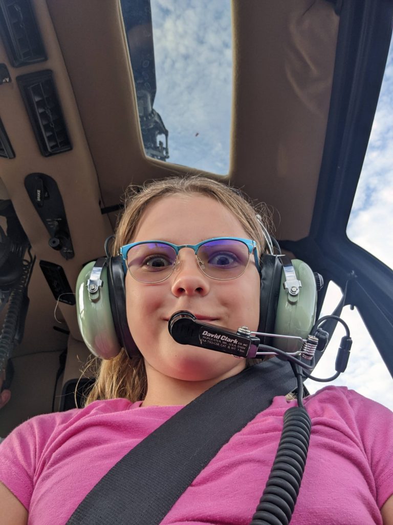 selfie of Ada inside the helicopter