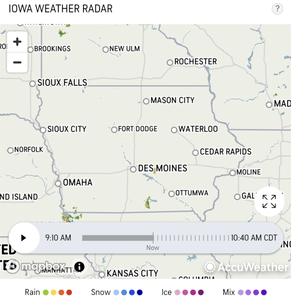 Screenshot of weather radar for state of Iowa