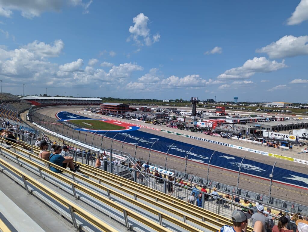 photo of front stretch and turn four of Iowa Speedway during the IndyCar weekend of 2023